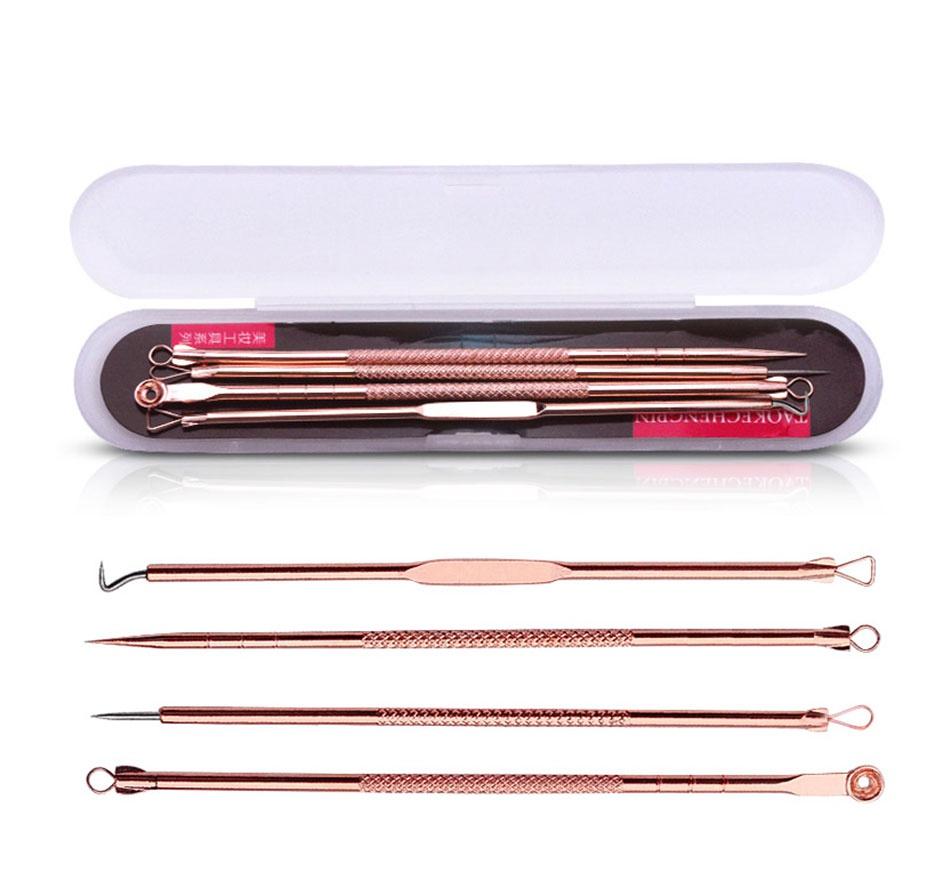 4pcs/set  Stainless Steel Blackhead Remover Tool Kit Face Massage Whitehead Pimple Spot Comedone Acne Extractor Face Massager