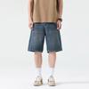 Ropa de hombre Shanggu, shorts de mezclilla de pierna recta de verano, pantalones de cinco puntos holgados lavados retro, jeans holgados