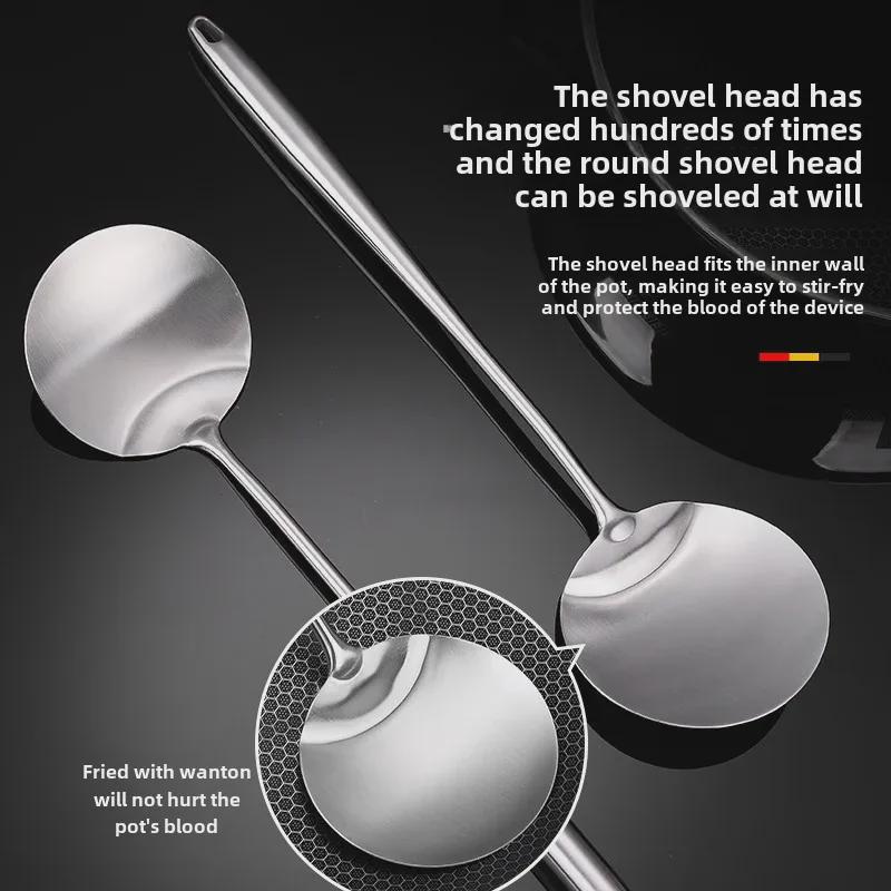 304 Stainless Steel Long Handle Round Cooking Spoon - Ideal for Kitchen Use and Frying Fish