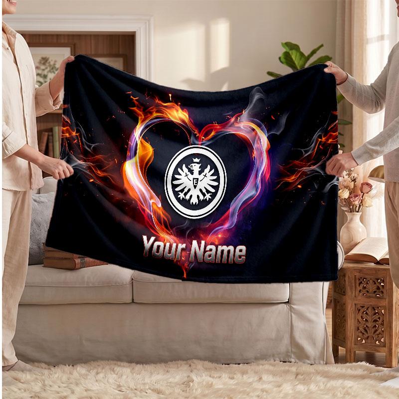 Couverture polaire personnalisée Eintracht Frankfurt avec logo de football, texte de nom personnalisé, couverture jetée douce et chaude pour la maison