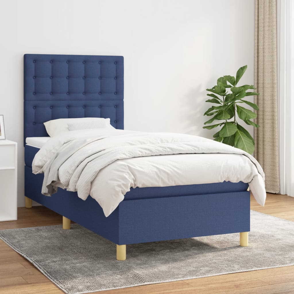 Box Spring Bed with Mattress Blue 80 x 200 cm Fabric