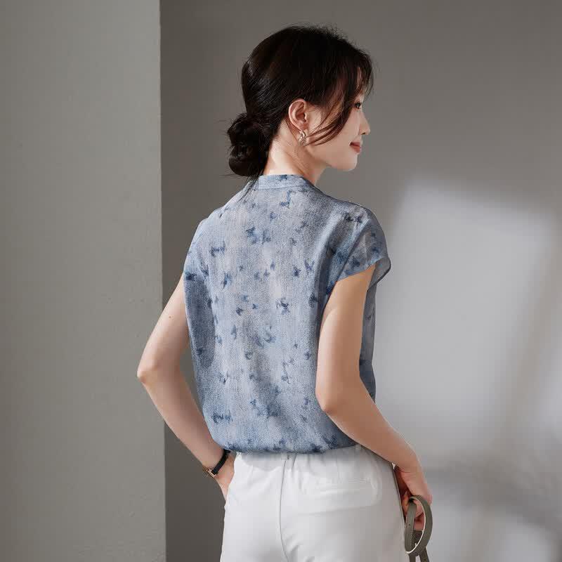 SOFSIL Women's 100% Mulberry Silk Printed Short Sleeve Shirt