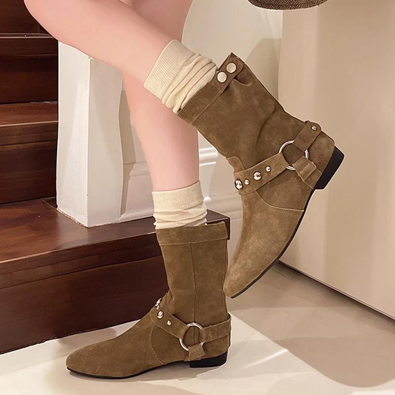 High Quality Ladies Shoes Slip-on Women's Boots Fashion Rivet Modern Boots Women Sexy Pointed Toe Solid Ankle Boots Zapatos