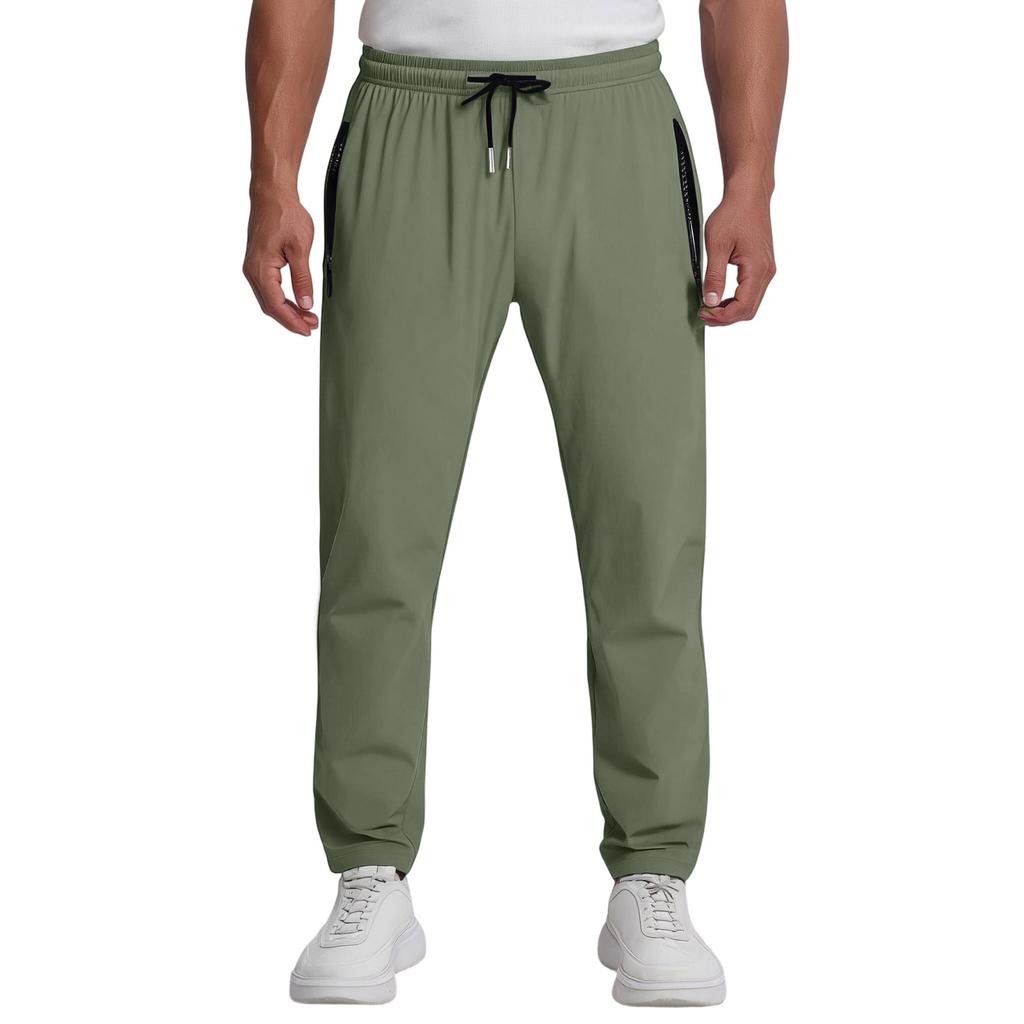 Men's Casual Lightweight Elastic Waistband Quick Dry Ice Silk Pants with Zipper Pockets Breathable Stretch Sports Trousers for Everyday Wear