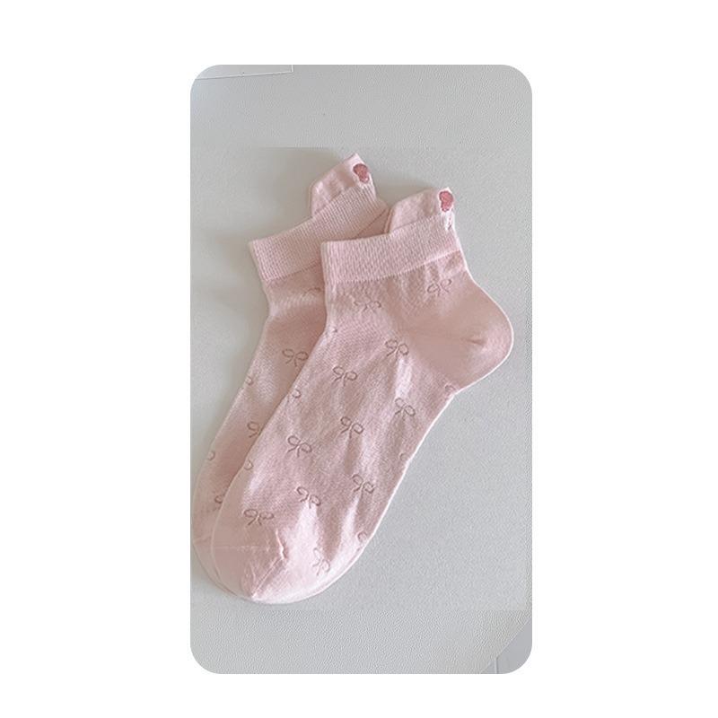 1Pairs Women Short Socks Harajuku Cute Embroidery Bow knot Casual Funny Ankle Socks Spring /Summer Breathable Female Tube Sock #