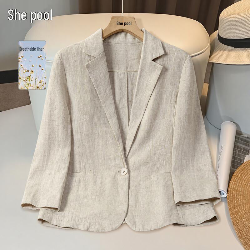 Women s Linen Single-Button Casual Blazer S