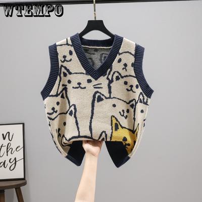 Women's Knitted Vest Kitten Retro Knitted Vest Loose Sweater Women's Top