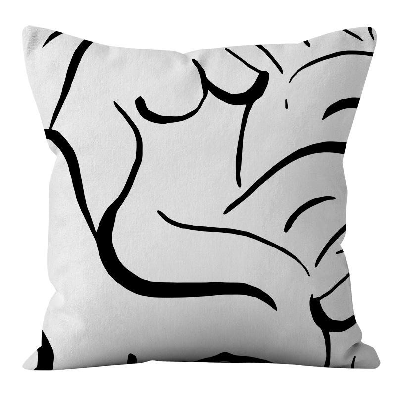 Nordic Ins Style Simple and Light Luxury Lines Black and White Plaid Pillow Case Pillow Lunch Break Pillow Sofa Cushion