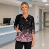 Women's Floral Print V Neck Medical Scrub Top with Pockets Side Slits Three Quarter Sleeve Nurse Uniform Shirt for Healthcare Professionals