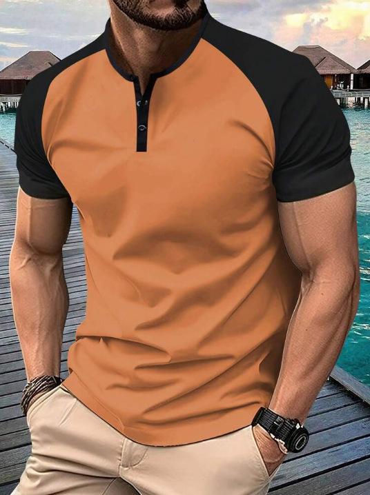 Men S Short Sleeve Solid Color Casual Polo Shirt S оранжевый