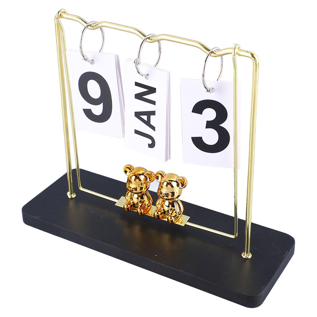Bear Wooden Metal Flip Calendar Daily Flip Calendar Reusable Perpetual Calendar Desktop Flip