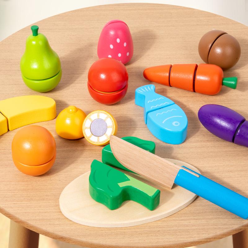Wooden Fruit & Veggie Cutting Set for Kids' Kitchen Role Play