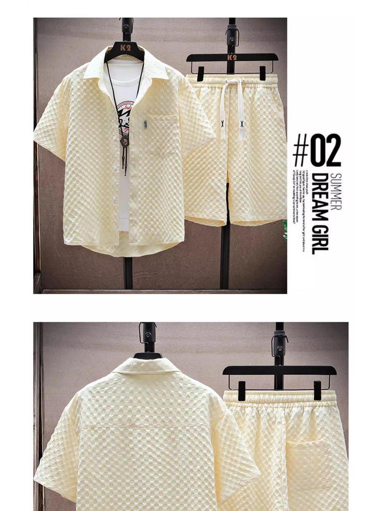 Thin Style Casual Sportswear Two-Piece Set: Short-Sleeve Shirt & Shorts