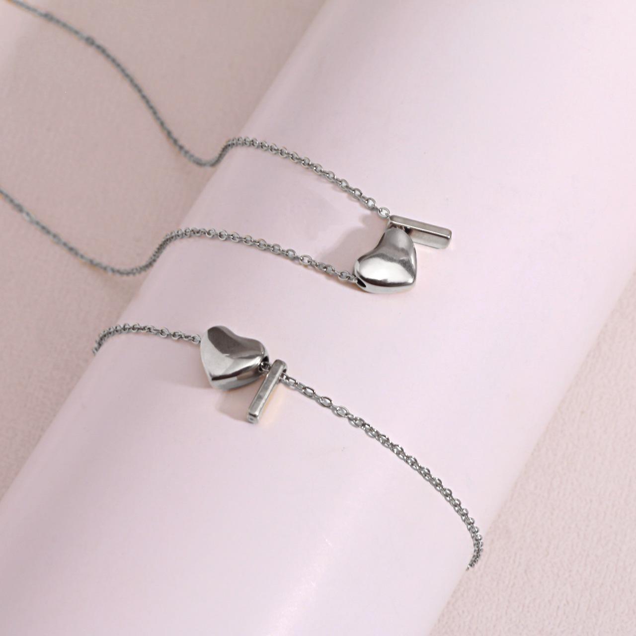 18K Gold Stainless Steel Heart Pendant Necklace with 26 Letters Bracelet 17+5cm - 3g