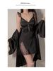 Gorgeous Plus Size Ice Silk Backless Pajama Set with Deep V Padded Camisole and Outer Robe - C4424