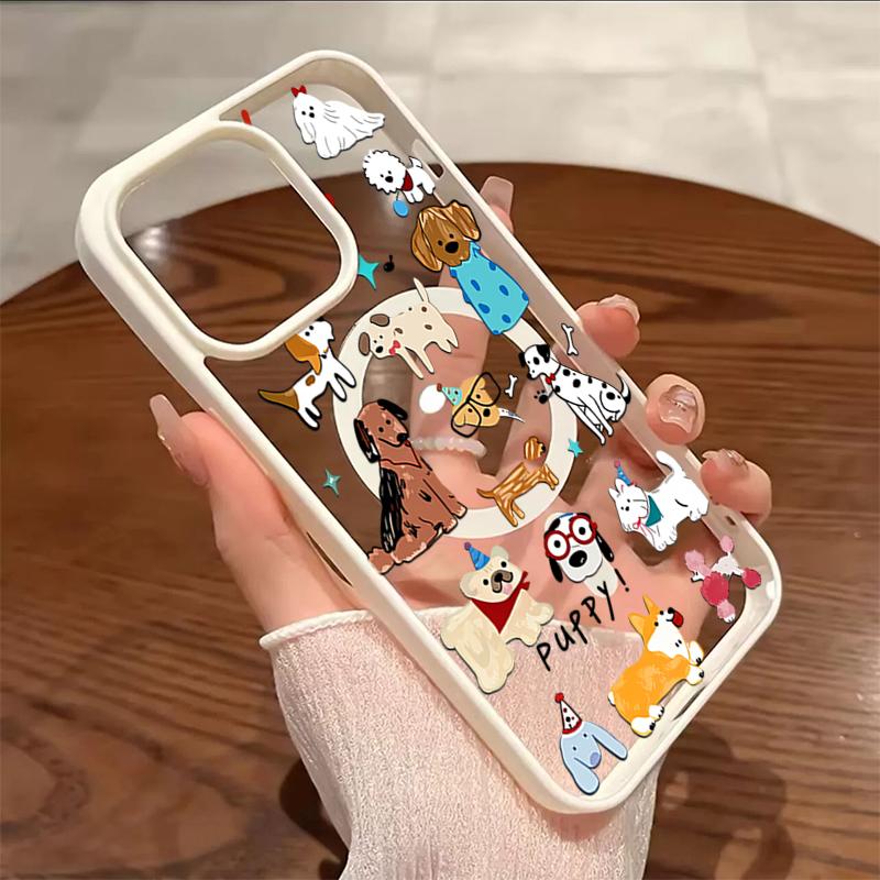 Adorable Cartoon-Style Dachshund And Bulldog Design Magnetic Case For iPhone 17 16 15 14 11 13 12 Pro Max Plus 16E 17E Air Cover