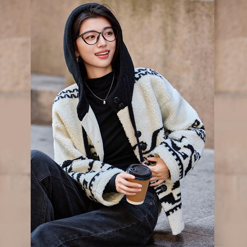 

Bailuyu Women s Plush Color-Block Hooded Winter Coat L