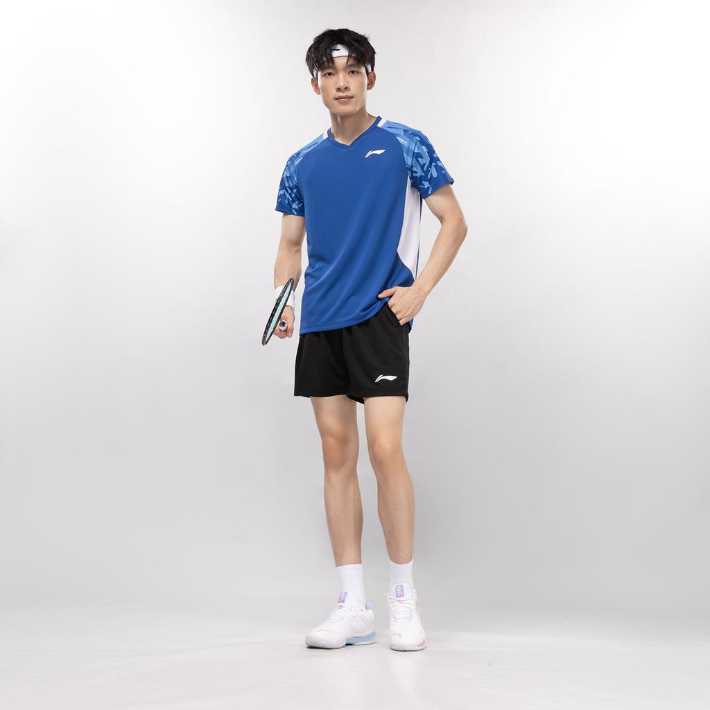 Li Ning Badminton Series Color Block Quick-Dry Breathable Training Competition Short Sleeve Shorts Casual Sports Set Unisex sports set AATV077-3