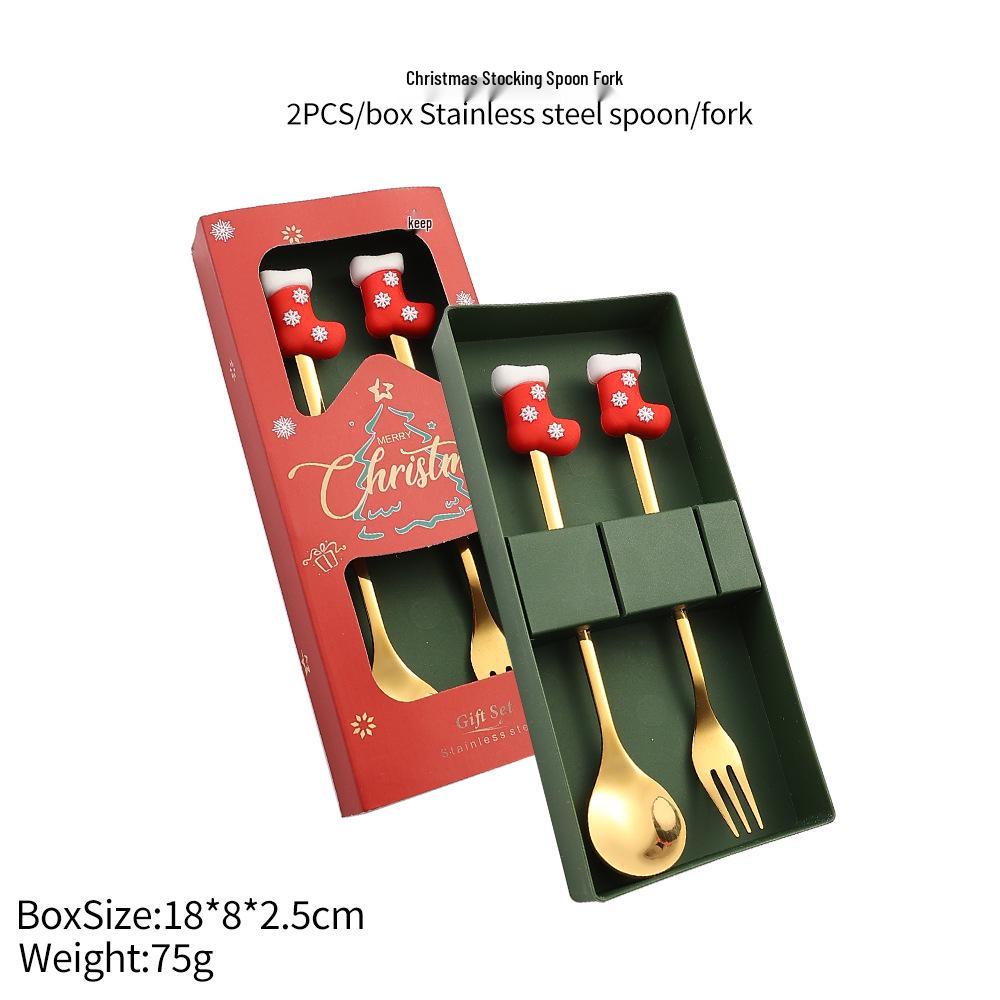 Christmas Tree Spoon & Fork Set – Santa Claus Holiday Gift