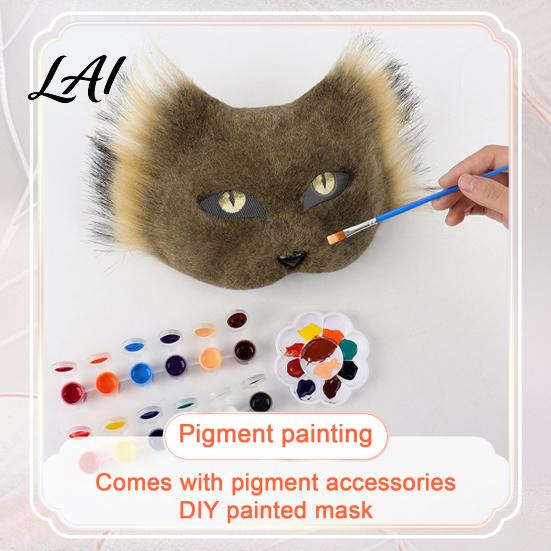 Comfy Fluffy Masque for Parties DIY Therian Kit Plush Furry Fox/Cat Animals with Realistic Fox Tail Eye Mesh Christmas Halloween Masquerade Cosplay