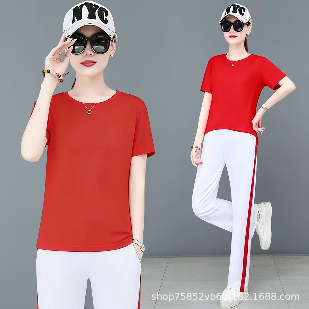 Summer fashion loose women's short-sleeved performance clothes casual sports running suit women's thin sports two-piece set trendy