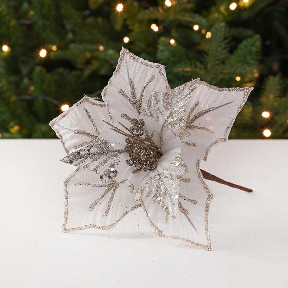 Fabric Plastic Christmas Artificial Flowers 24cm DIY Decoration Fake Flower Ornaments 5 Colors Xmas Tree Decorations New Year