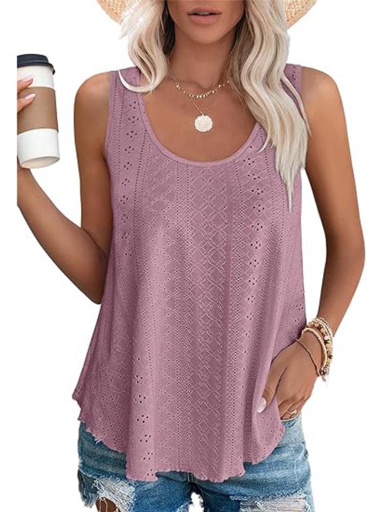 Damen Ärmelloses T-Shirt Ausgeschnittene Oberteile Einfarbig Rundhals Sommer