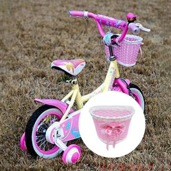 Kids Bicycle Front Basket with Ribbon Bow Toddlers Boys Girls Balance Bike Handmade Woven Storage Basket Bike Accessories