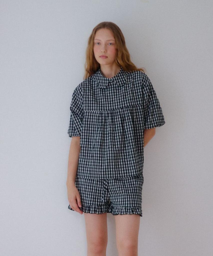 Okuka Check Frill Shorts - Black