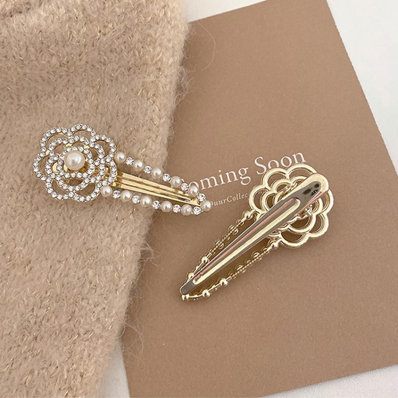 Korean Style Pearl Rhinestone Camellia Hair Clip Pearl Side Duck Beak Clip Women's Broken Bangs Clip Hair Accessories