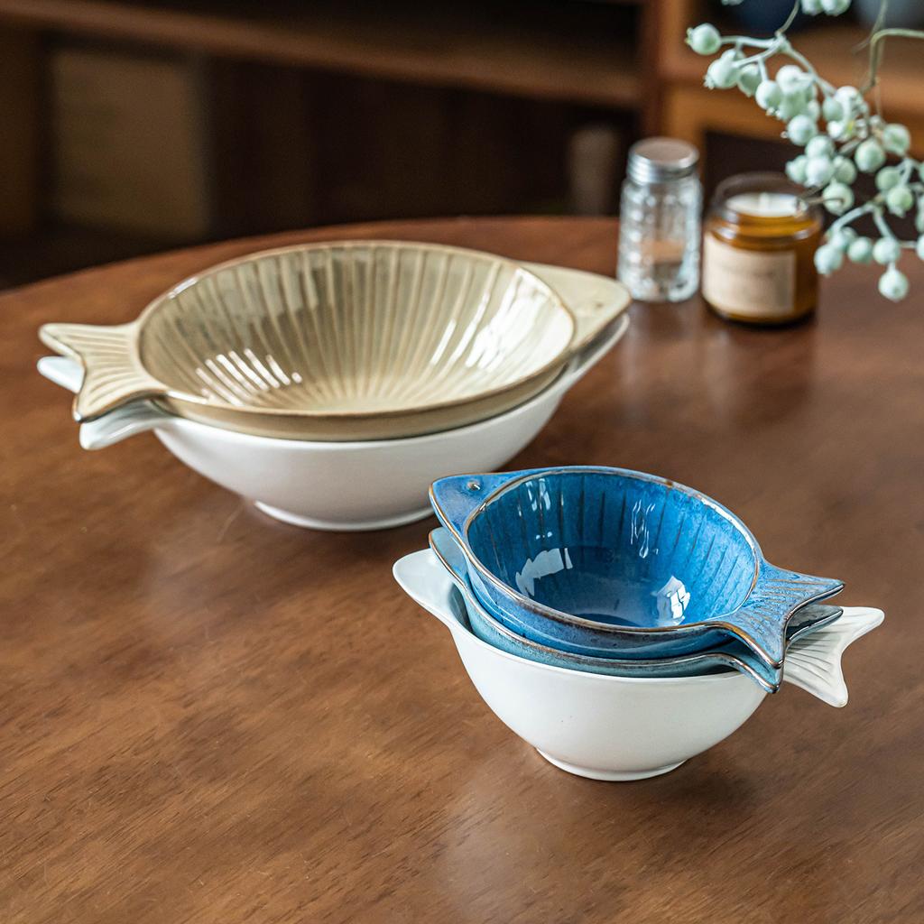 Premium Sense Niche Small Fish Bowl Ceramic Tableware Special-Shaped Bowl Household Rice Bowl Vegetable Bowl Salad Bowl Japanese Noodle Soup Bowl