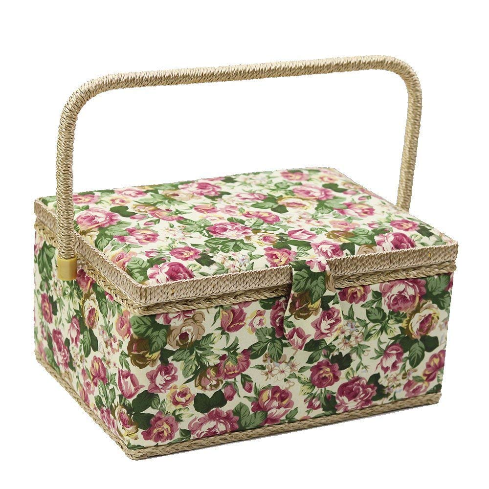 Sewing Large Floral Tool Sewing Retro Modern Sewing Pincushion Small Item D&D Box, Capacity, Print, Box, Tools, Storage, Two-Tier Storage,