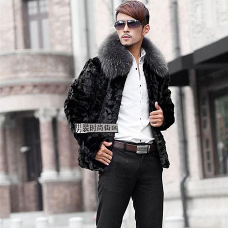 Mens Short Winter Fur Coat Thick Warm Faux Jacket With Fox Collar Slim Fit Casual Urban Style