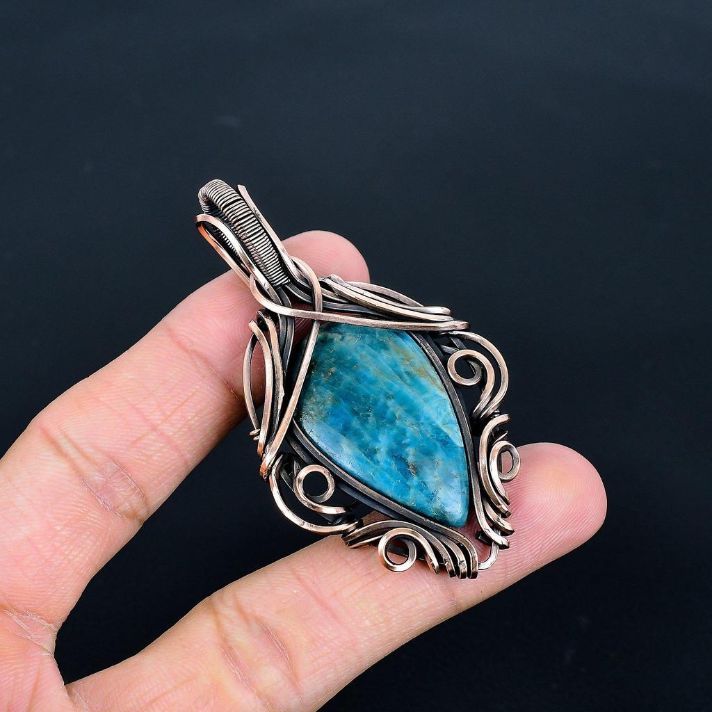 Neon Apatite Pendant, 999 Copper Wire Wrapped Pendant, Handmade Gemstone Pendant Jewelry, Gifts For Wife Brand New Pendant