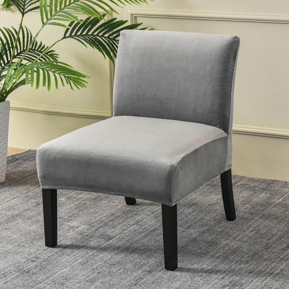 Velvet Armless Chair Cover Solid Color Sofa Stool Slipcover Nordic Accent Stretch Chair Covers Elastic Couch Protector Cover