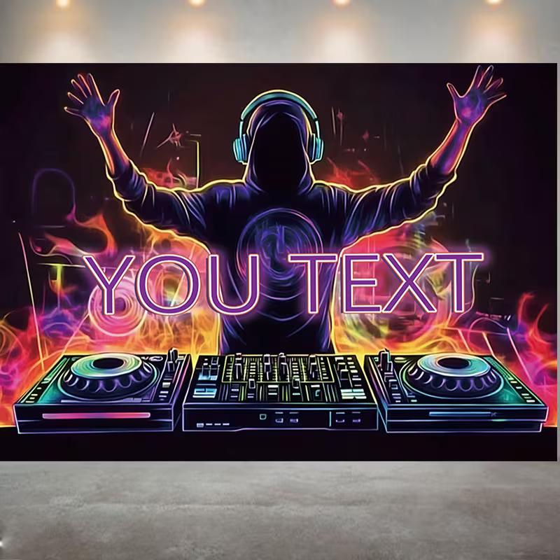 

Neon DJ Wall Hanging, Personalized Text Music Party Backdrop for Club, Bar & Birthday Decor 47.2x31.5inch/120*80cm