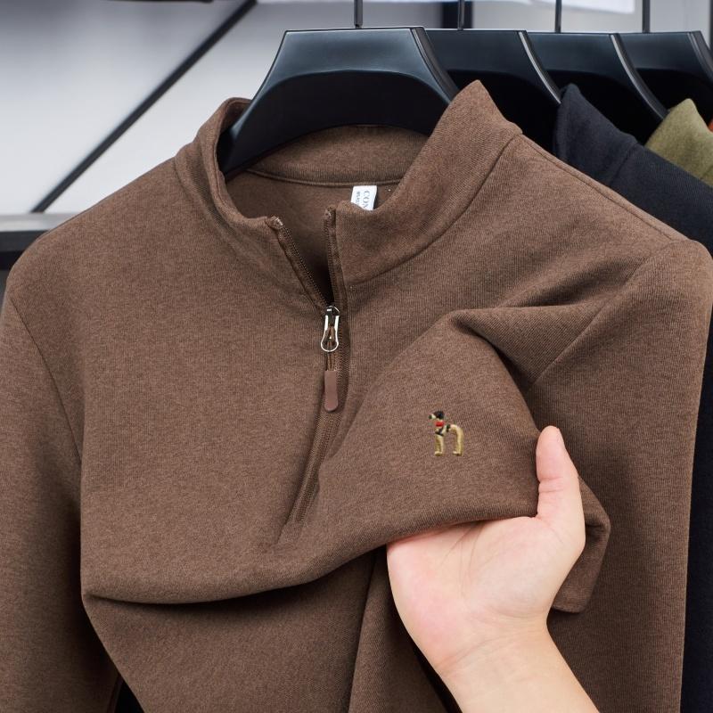 

Trendy Men Brand Original Small Dog Embroidery Comfortable Long Sleeve Autumn And Winter Double-Sided Velvet Warm Zipper T-Shirt M коричневый