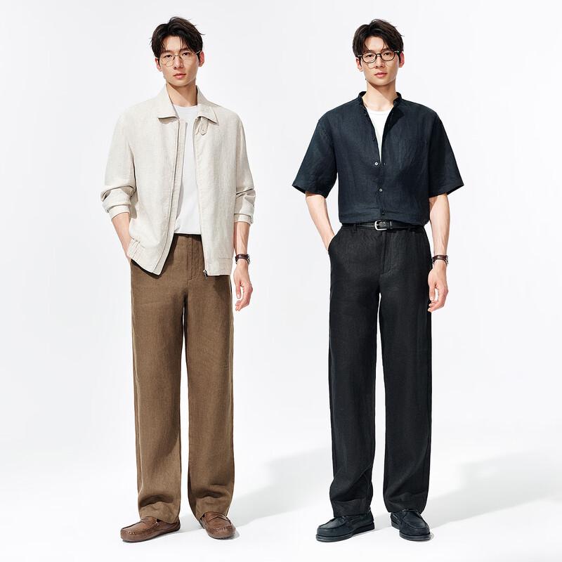 Men's French Manor 100% Linen Straight-Leg Trousers