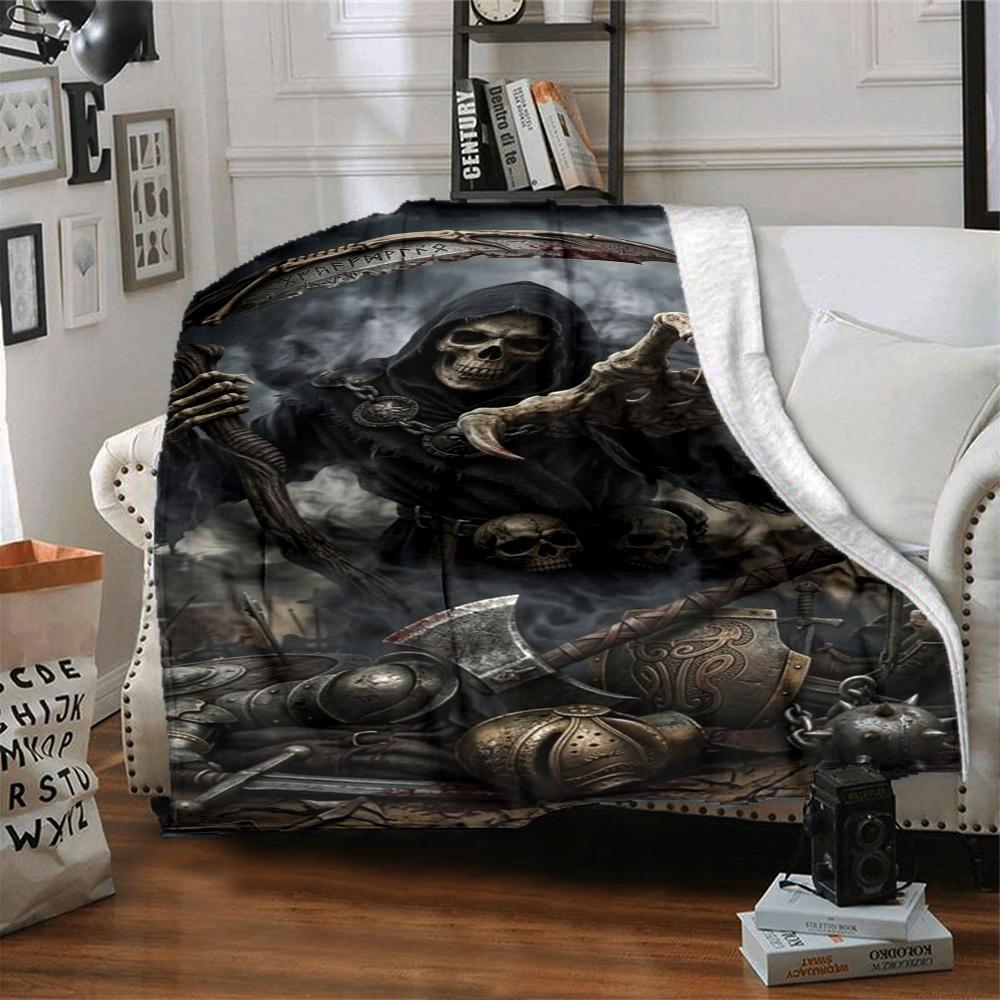 Dark Grim Reaper Print Flannel Blanket High Quality Warm Comfortable Cover for All Seasons Perfect for Gifts Home Decor