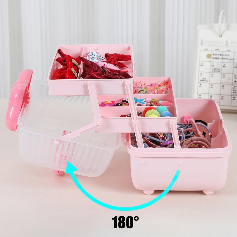 Girls Hair Accessories Collator Three-layer Folding Plastic Jewelry Box with Lock (Purple)