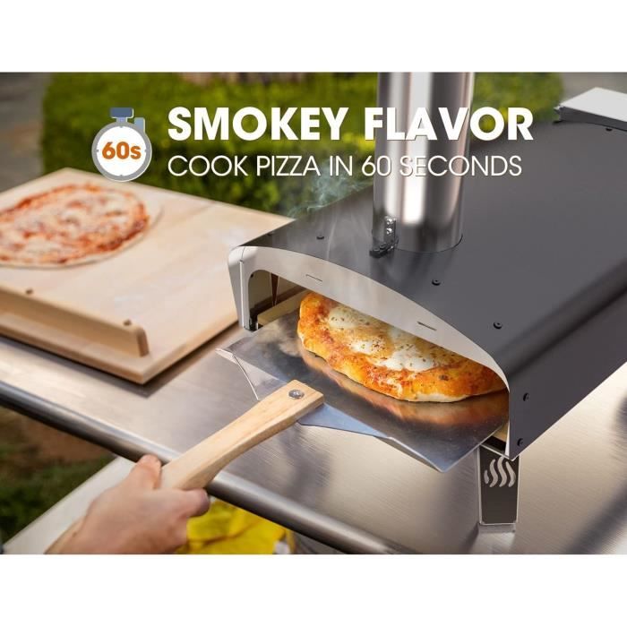 Four à pizza - mimiuo - noir - charbon de bois - pierre à pizza 33 cm - température 500 °c