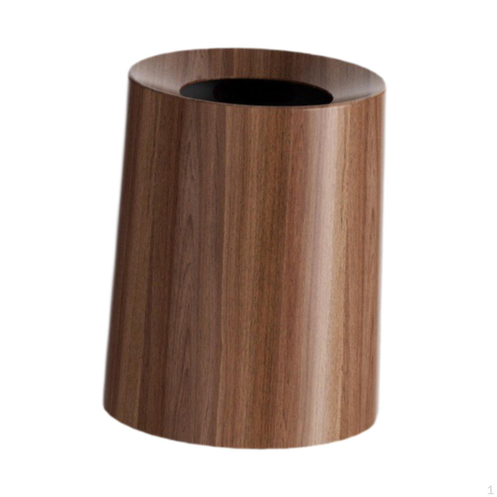 

Imitation Wood Grain Trash Can Open Top Garbage Bucket Elegant Waste Basket Round Wastebasket 8L темно-коричневого кольору