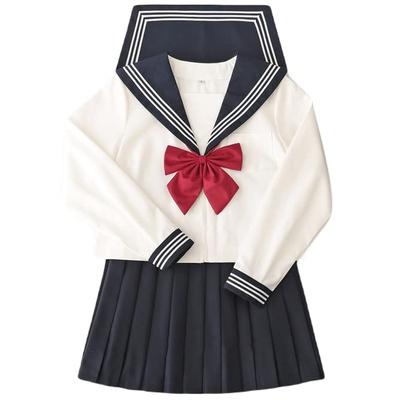 [Milky Time] Sailor Suit, Long Sleeve, School Uniform, High School Girl Cosplay (M, White X Red)