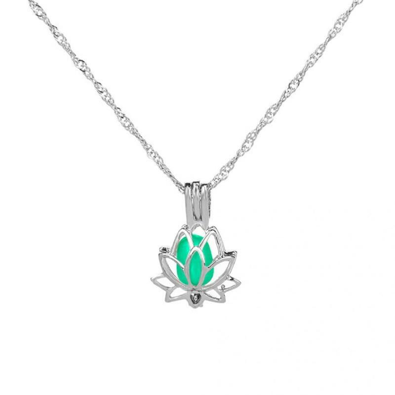 Creative Hollowed Lotus Glow In The Dark Pendant Necklace Luminous Jewelry Chain