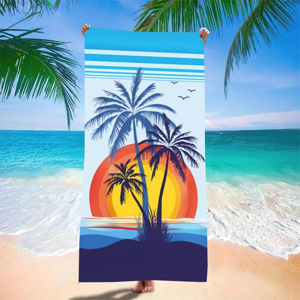 Vintage Sonnenuntergang Palmenbaum Druck Strandtuch Mikrofaser Sandfest Poolhandtuch Sommer Schwimmen Outdoor Picknick Meeresurlaub Zubehör
