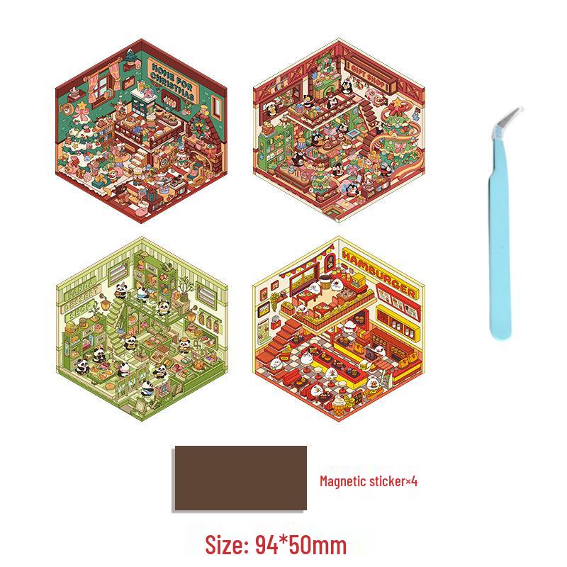 Senyou 3.0 Julstuga 3D Miniatyrscen Klistermärken - Exklusiv DIY Landskapsdekor