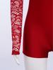Kids Lace Patchwork Keyhole Back Long Sleeve Leotard Gymnastics Dance Bodysuit for Performance Competition Wear
