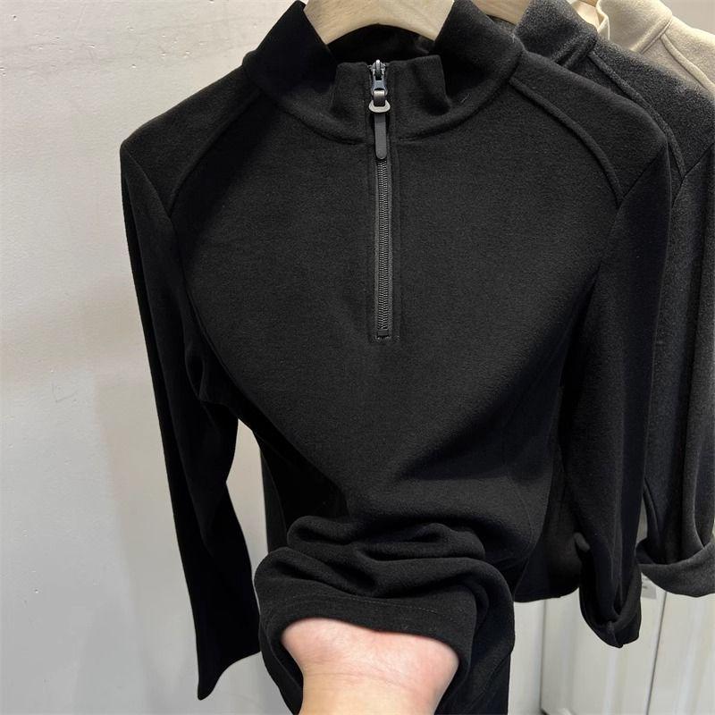 Plus Size German Velvet Half-Zip Long-Sleeve Women's Slimming Warm Top for Autumn/Winter