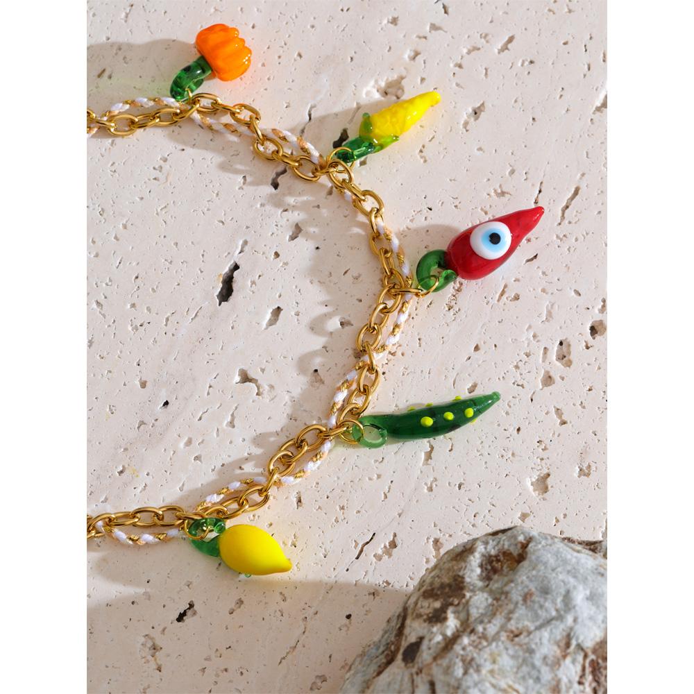 Eetit Popular Rope Braided Pumpkin Lemon Chilli Charm Necklace Pendant Stain Less Metal Creative Exclusive Jewellery Gift