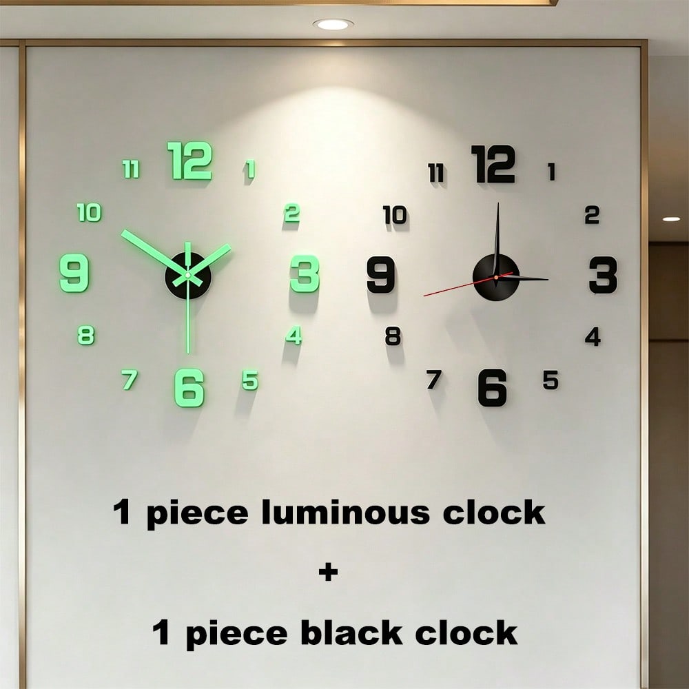 Glow-In-The-Dark DIY Wall Clock Creative Design Mirror Surface Wall Decor Sticker Clock Minimalist Decorative Clock Silent Wall Sticker Clock Living
